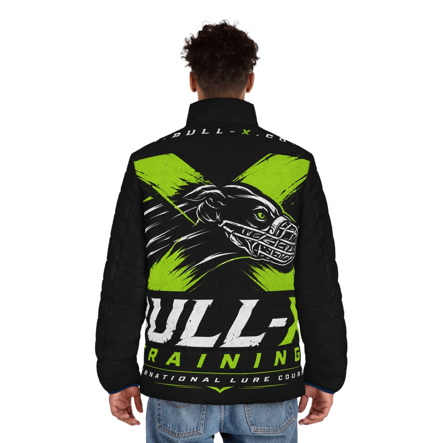 Bull-X Training Puffer Jacket — Neon Green Logo Men's Winter Coat