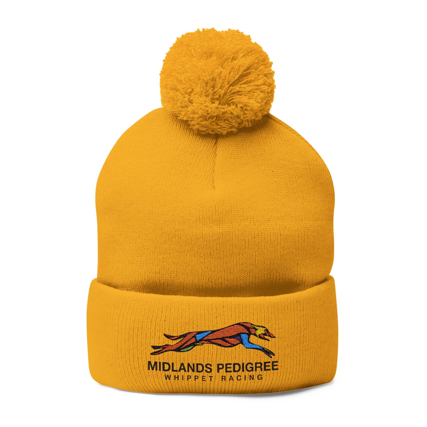 Embroidered Pom-Pom Beanie — Midlands Pedigree Grey Knit Cap