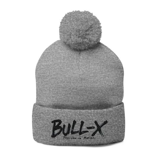 Embroidered 'Bull-X' Pom Pom Knit Beanie
