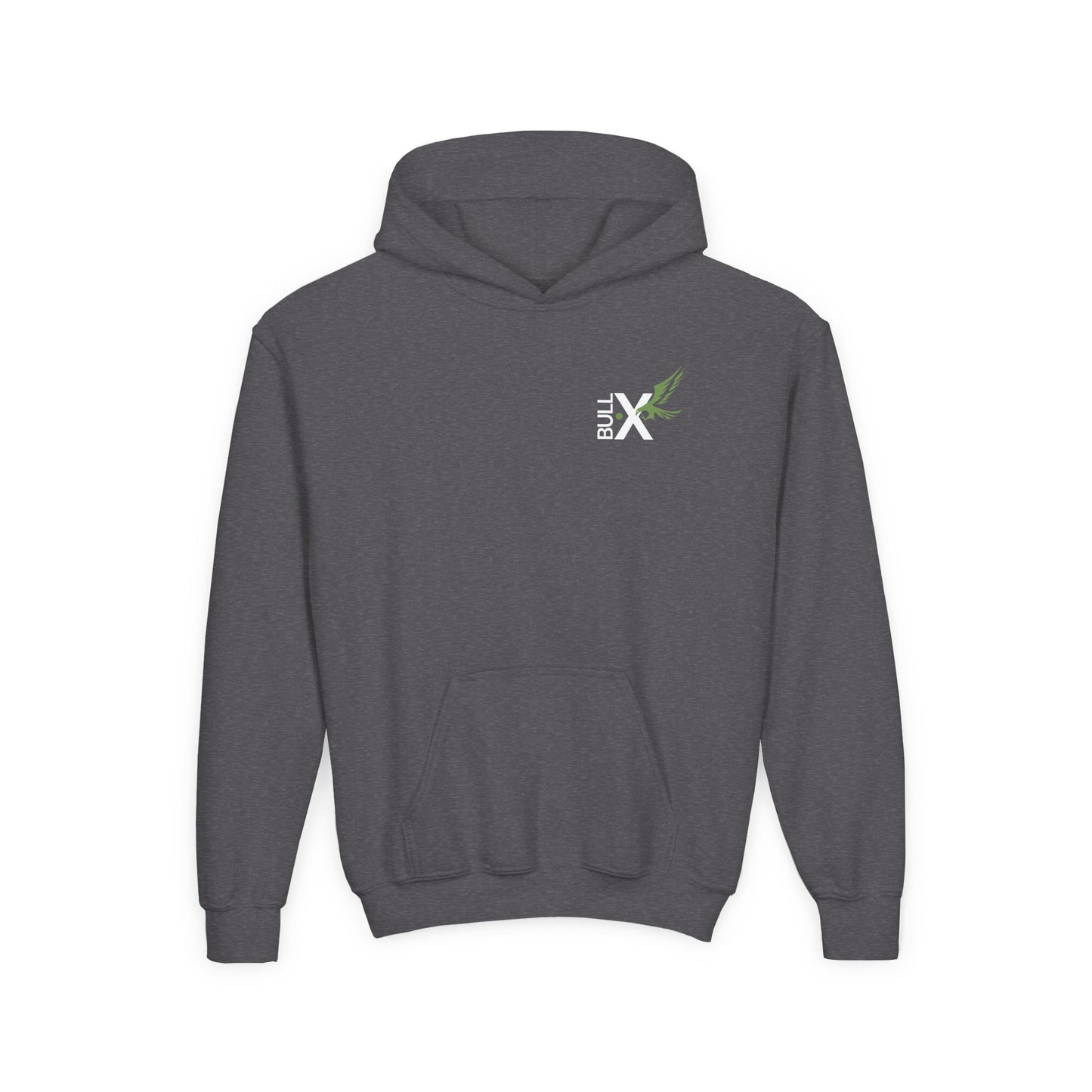 Youth Heavy Blend Hoodie with Bull X Design, Unisex Sweatshirt, Casual Wear, Gift for Teens, Streetwear, Everyday Comfort