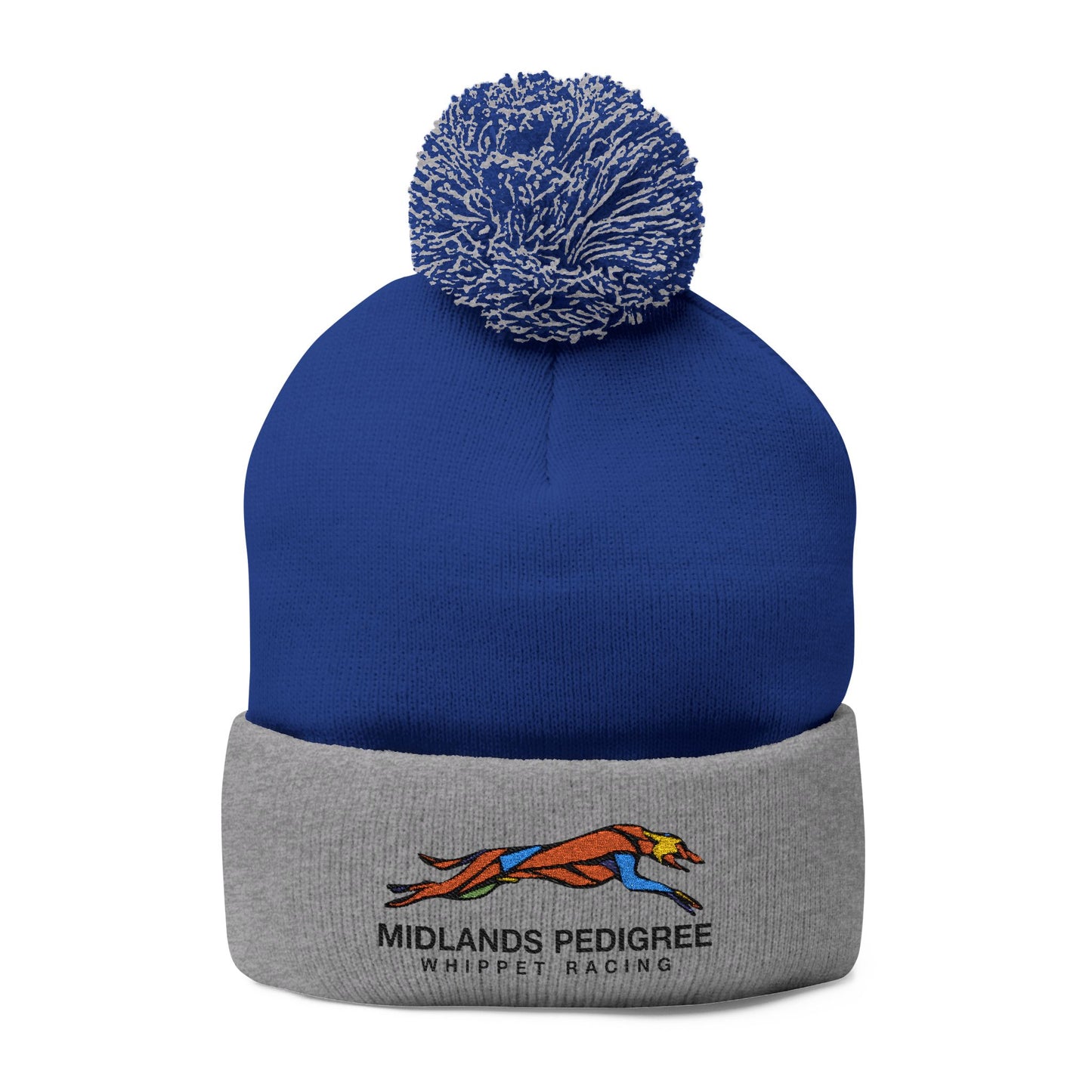 Embroidered Pom-Pom Beanie — Midlands Pedigree Grey Knit Cap