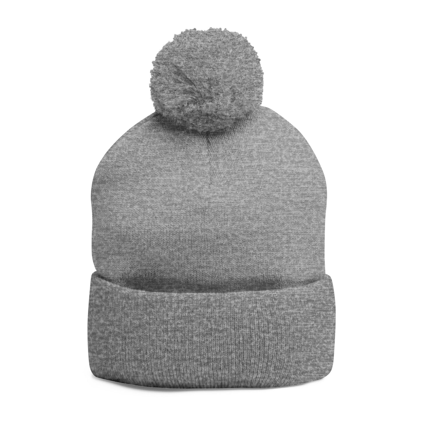 Embroidered Pom-Pom Beanie — Midlands Pedigree Grey Knit Cap