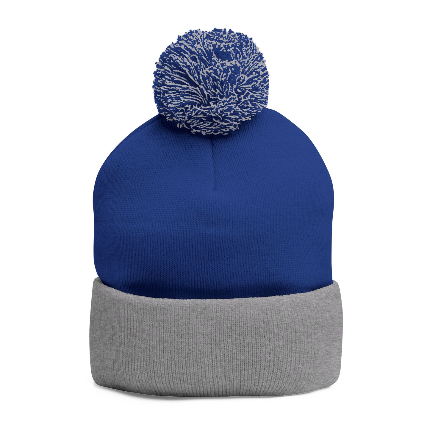 Embroidered Pom-Pom Beanie — Midlands Pedigree Grey Knit Cap