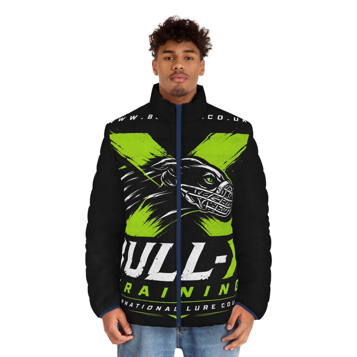 Bull-X Training Puffer Jacket — Neon Green Logo Men's Winter Coat